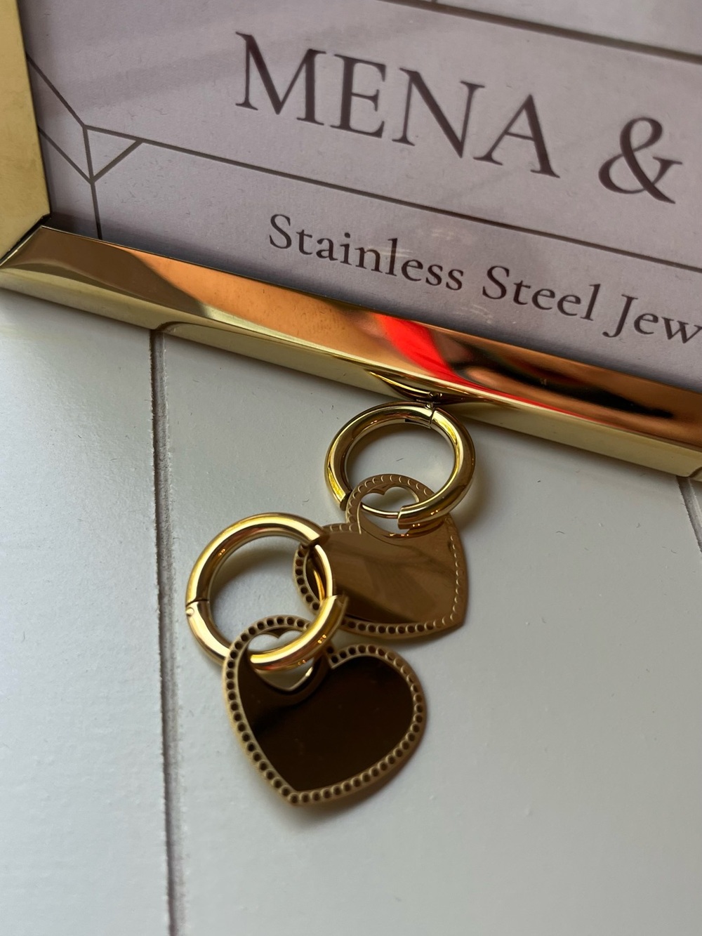 Gold Stainless Steel Heart Charm Hoop Earrings